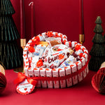 Cesta de chocolates Kinder en forma de corazón con lazo rojo para Navidad