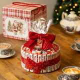 Caja navideña decorativa con diseño clásico y asa para regalo