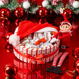 Cesta Kinder de Navidad con elfo travieso, gorro de Papá Noel y surtido de Kinder