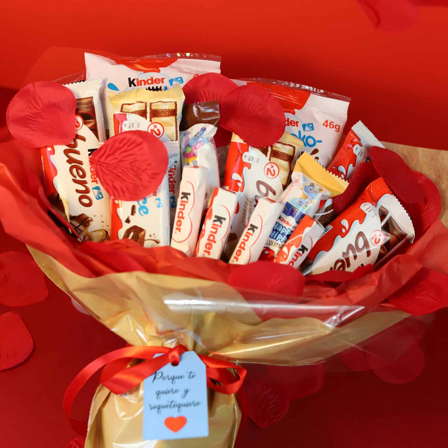 Ramo de chocolates Kinder ideal para San Valentín y aniversarios.
