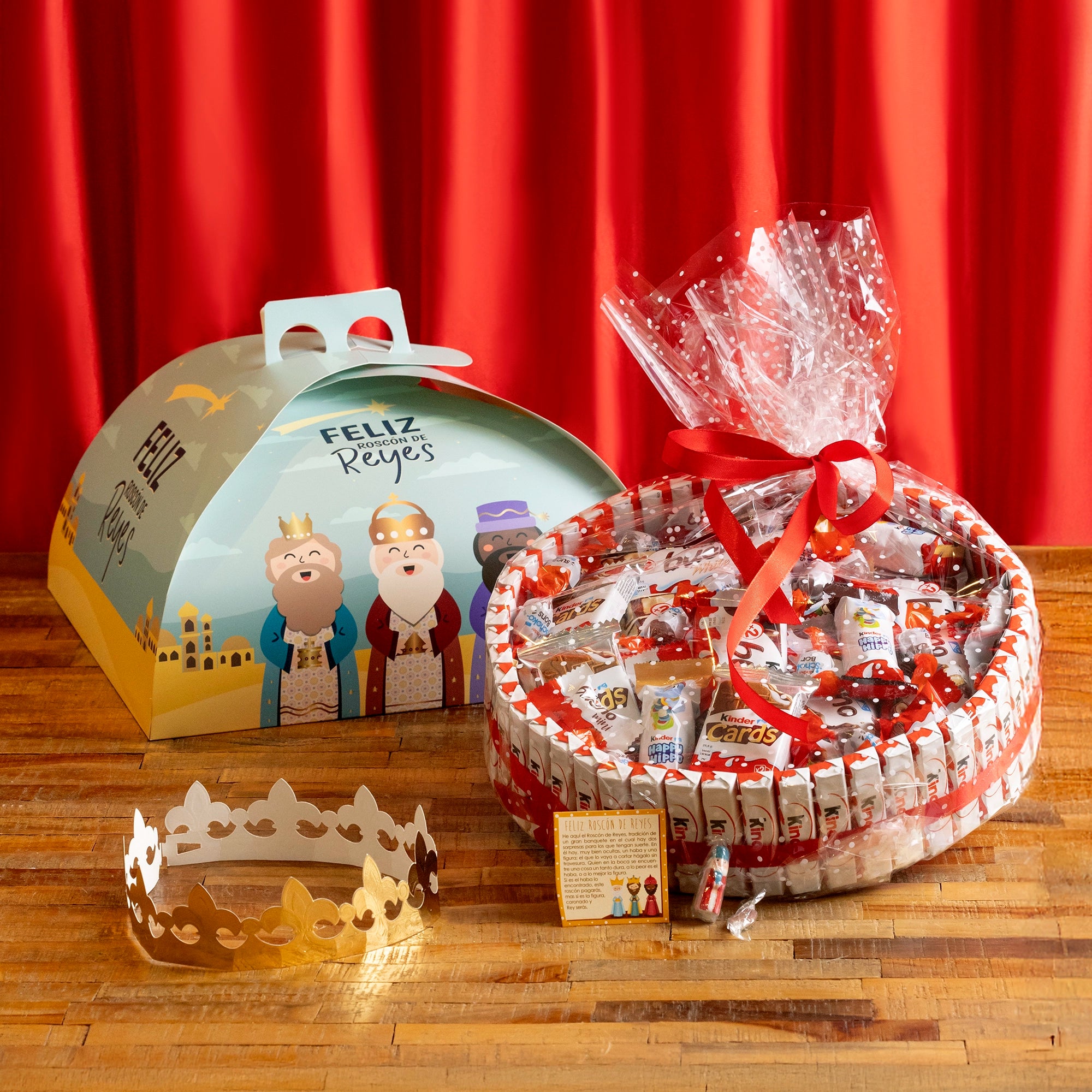 Roscón de Reyes Kinder con surtido de chocolates y corona dorada